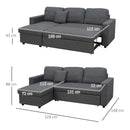 HOMCOM 3 Seater L Couches for Living Room with Storage Chaise Lounge Grey