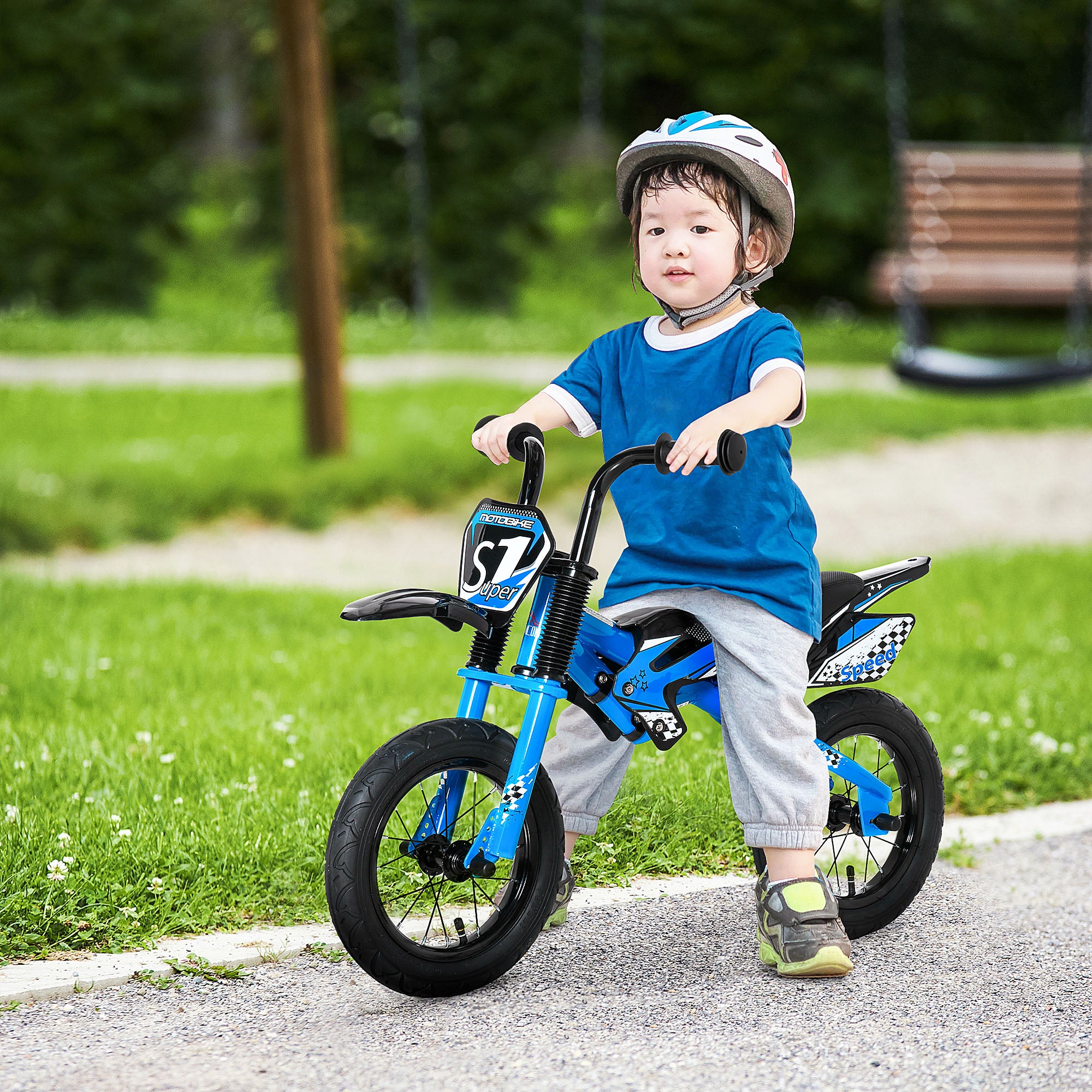 Kids Balance Bike 12 with Motorbike Look Blue