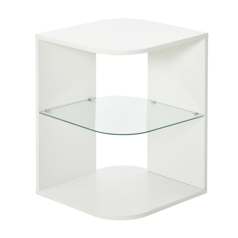 HOMCOM Modern Side Table with 2 Shelves White