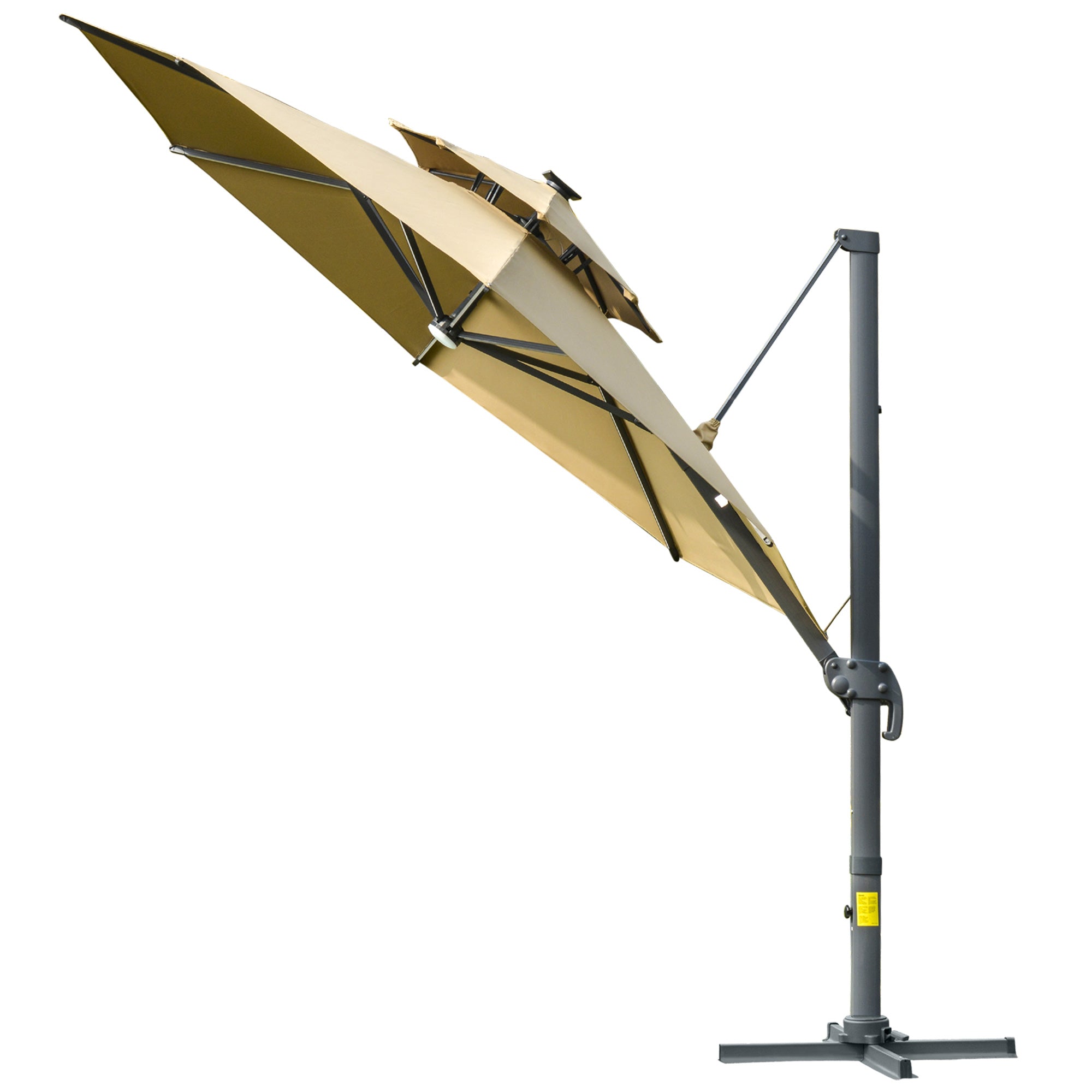 Outsunny 3m Cantilever Parasol Solar Lights Power Bank Base 360° Spin