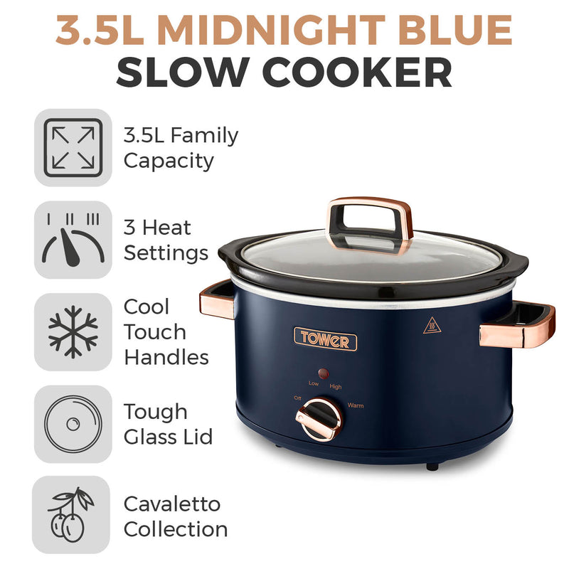 Tower Cavaletto 3.5 Litre Slow Cooker - Midnight Blue