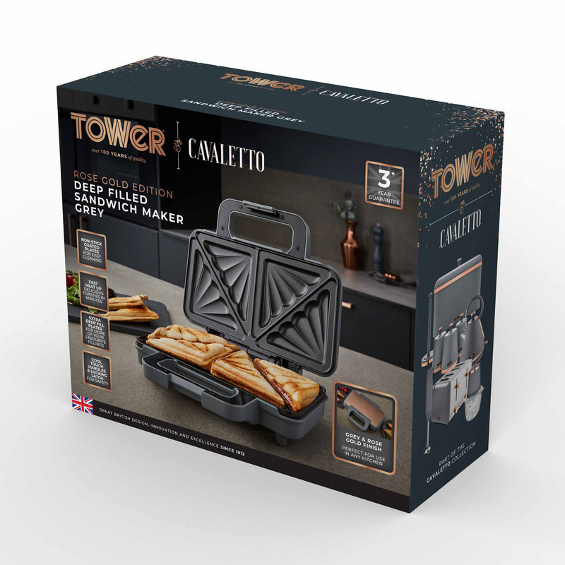 Tower Cavaletto 900W Sandwich Maker - Grey