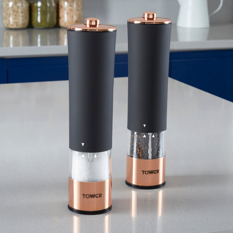 Tower Rose Gold Electric Salt and Pepper Mill -  Black