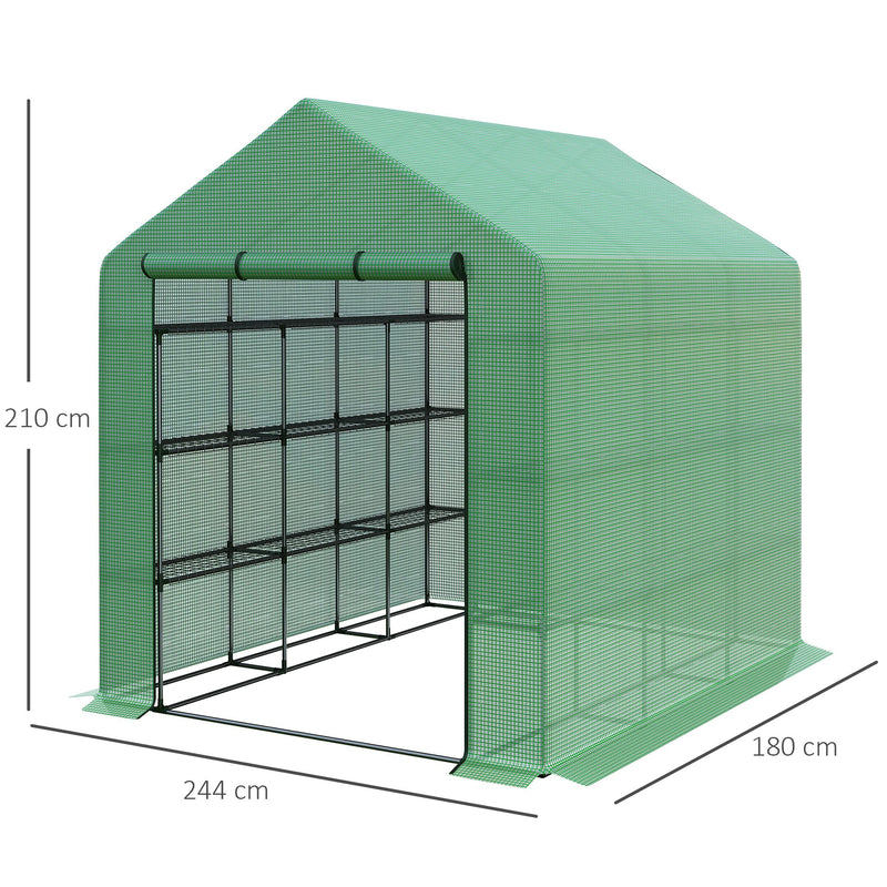 Outsunny Poly Tunnel Walk-in Greenhouse Cover Shelves Garden Plant House 8ft x 6ft x 7ft