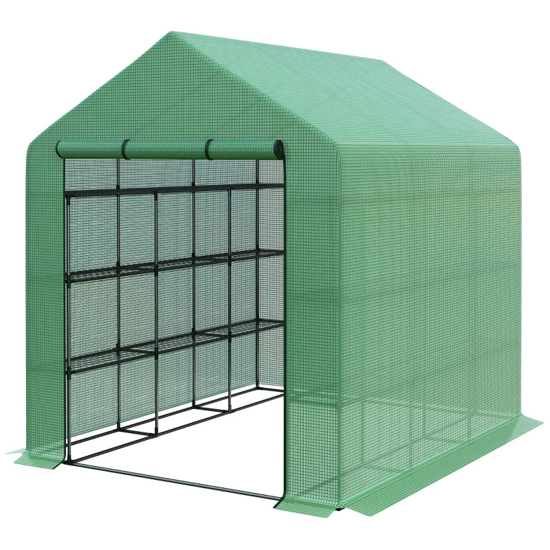 Outsunny Poly Tunnel Walk-in Greenhouse Cover Shelves Garden Plant House 8ft x 6ft x 7ft