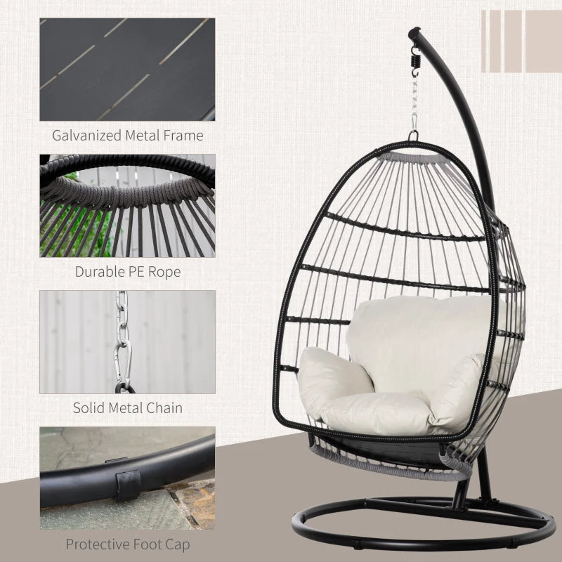 Outsunny Rattan Hanging Egg Chair Black