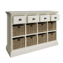 Hatton Antique White  Storage Unit 4 Drawer 8 Basket 110 x 35 x 75 cm