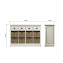 Hatton Antique White  Storage Unit 4 Drawer 8 Basket 110 x 35 x 75 cm