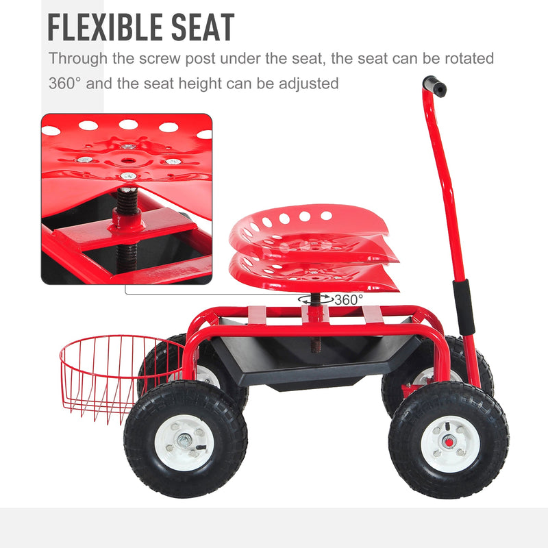 Outsunny Gardening Planting Rolling Cart Red