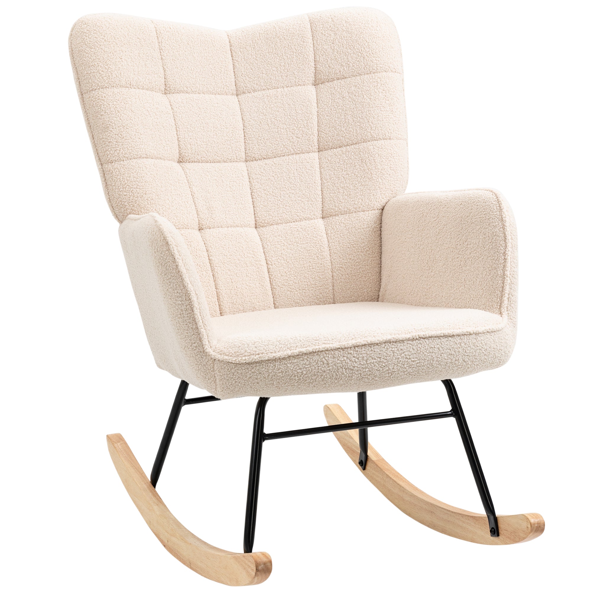 Wingback Rocking Chair for Nursing w/ Steel Frame and Wooden Ba