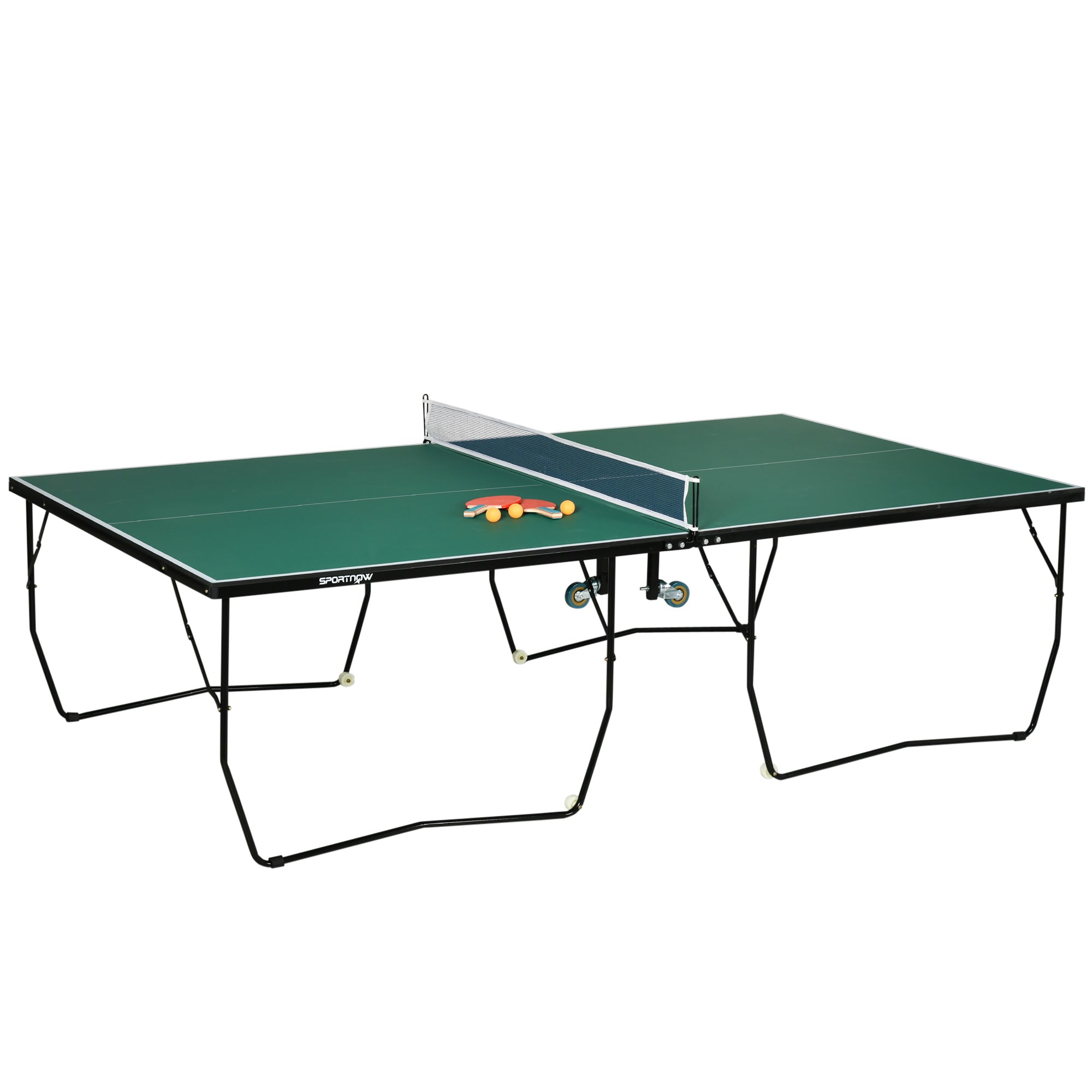 SPORTNOW 9FT Folding Table Tennis Table w/ 8 Wheels, for Indoors, Outd