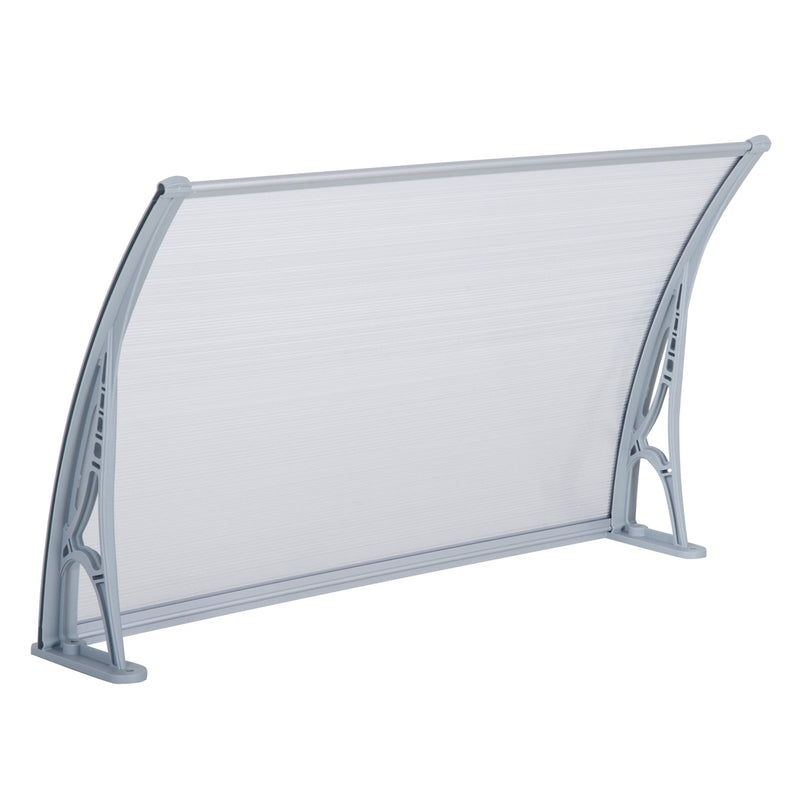 Door Awning Shelter Transparent/Silver 140W x 70L cm