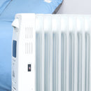 HOMCOM 2180W White Oil Filled Radiator, 9 Fin Portable Heater w/ Timer Remote Control White Safety Cut-Off and Remote Control White Radiator Settings