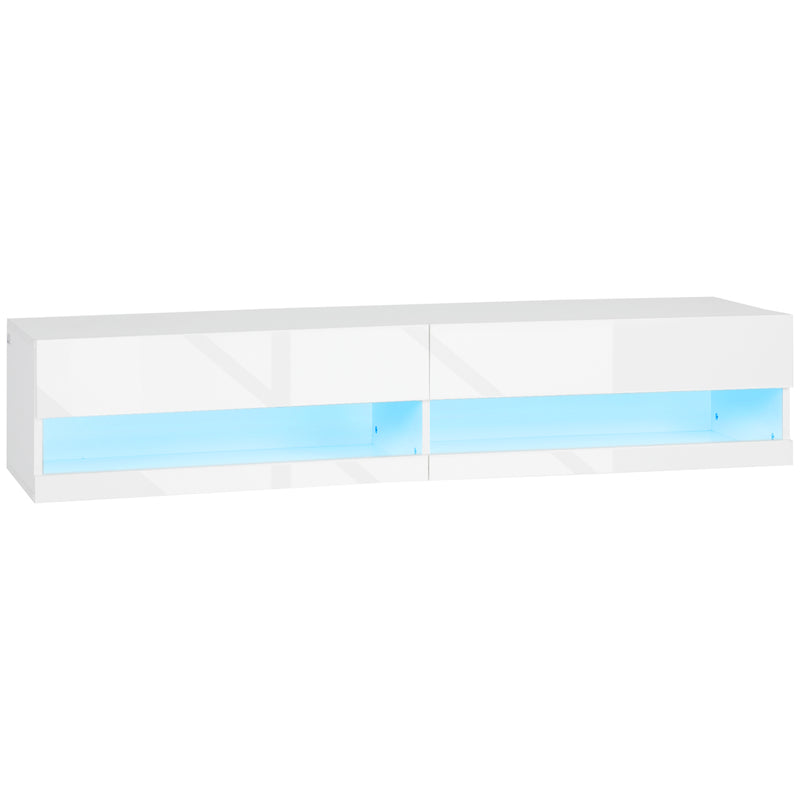 HOMCOM High Gloss TV Stand Unit Wall Mounted with Storage and LED Lights, White, Department_Furniture, Category_Living Room, cat:furlivtvc, type_