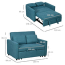 HOMCOM 2 Seater Sofa Bed Convertible Bed Settee With Cushions, Pockets, Blue