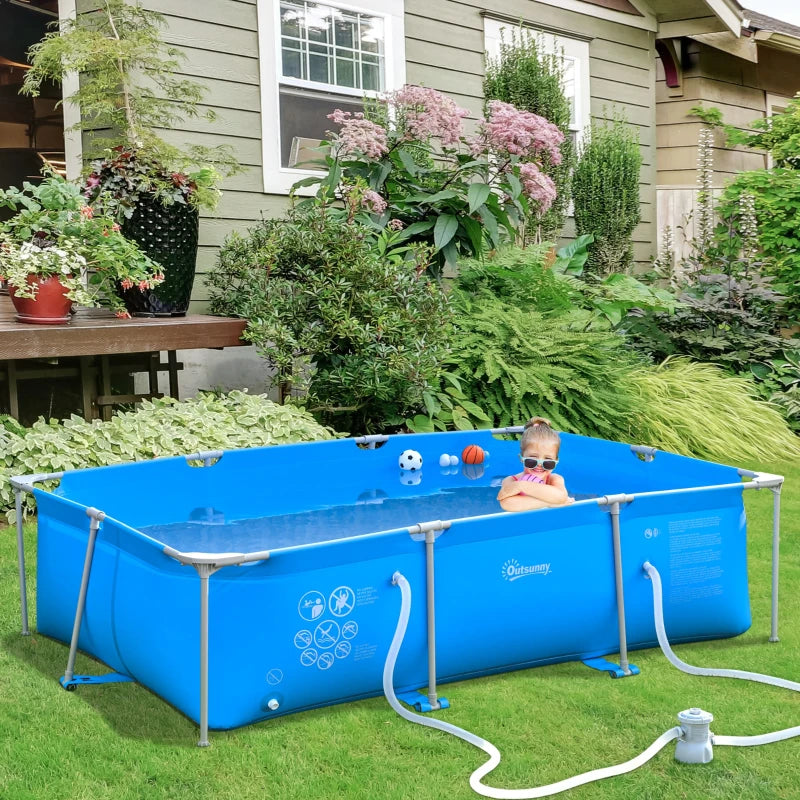 Outsunny Swimming Pool with Steel Frame & Filter  252L x 152W x 65H cm - Blue