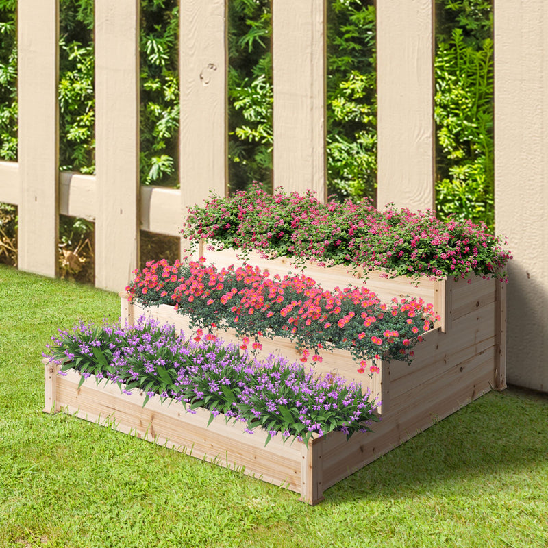 Outsunny Wooden Raised Bed 3-Tier Planter Kit Elevated Box Outdoor Stand
