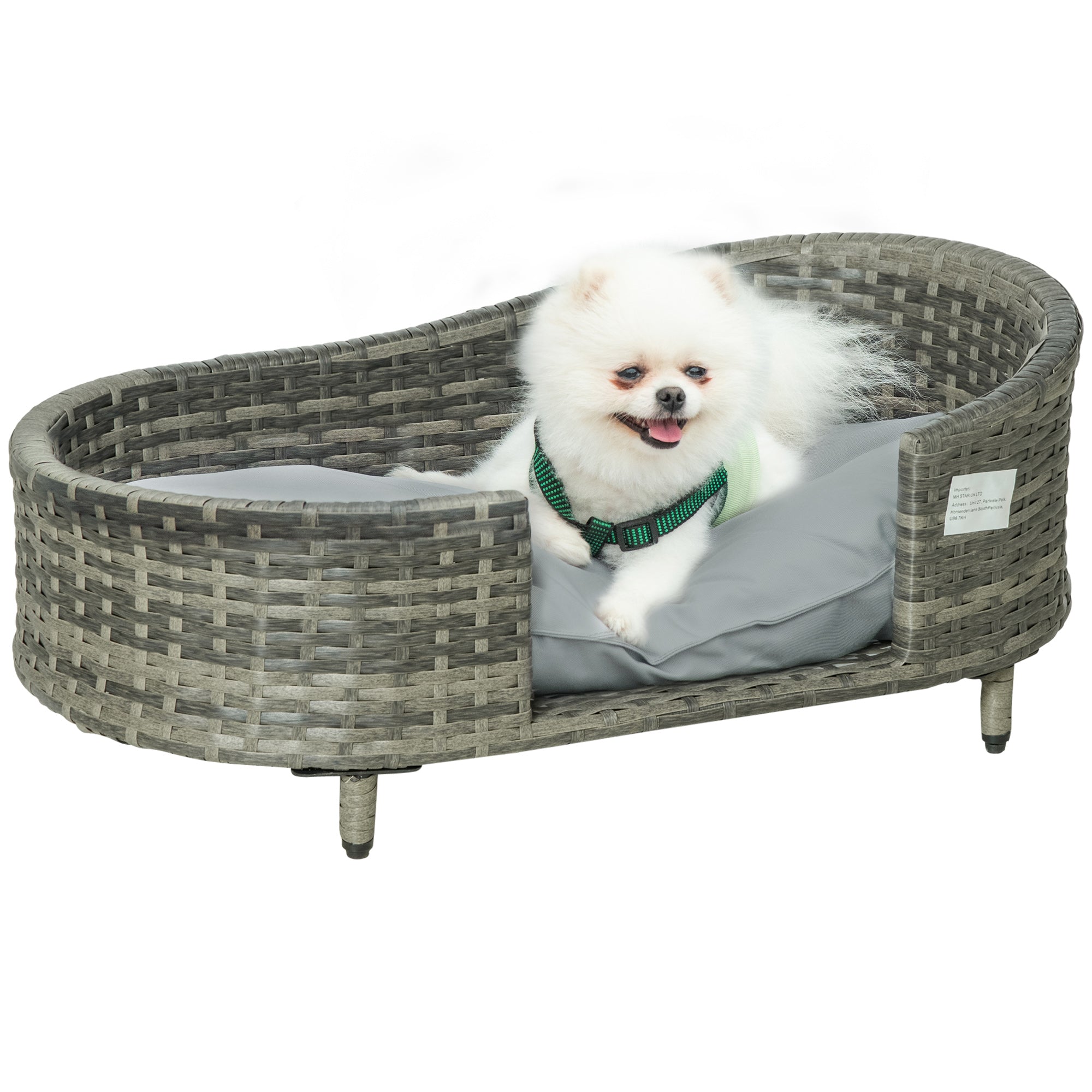 PawHut Wicker Dog Sofa Bed w/ Soft Waterresistant Cushion for Medium