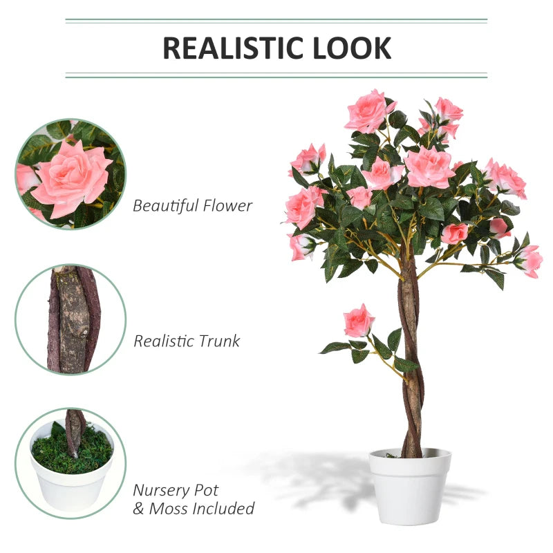 Outsunny Artificial Rose Tree and Planter for Indoor & Outdoor use - Pink and Green