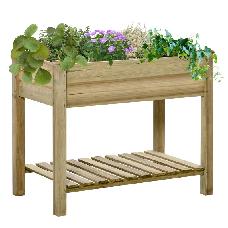 Outsunny Raised Garden Bed with Legs and Storage Shelf Elevated Wooden Planter Box