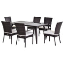 Outsunny 7PC Rattan Dining Set Patio Chair Glass Top Table Wicker Furniture