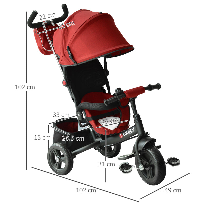 HOMCOM Baby Tricycle with Handle - Red