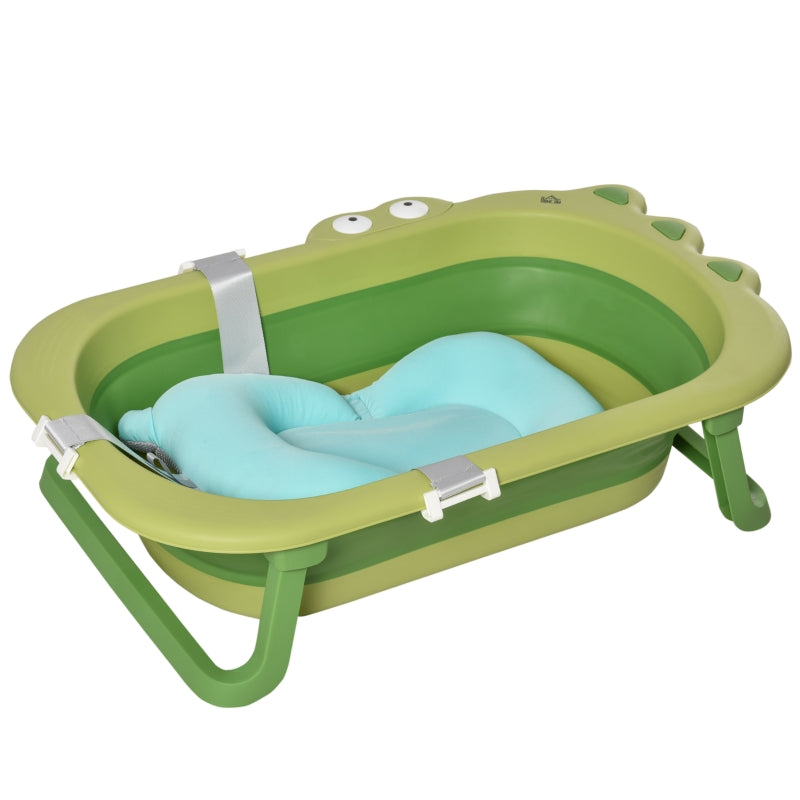 HOMCOM Ergonomic Baby Bath Tub for Toddler with Baby Cushion for 0-3 Years Green