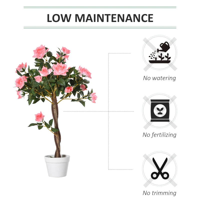 Outsunny Artificial Rose Tree and Planter for Indoor & Outdoor use - Pink and Green