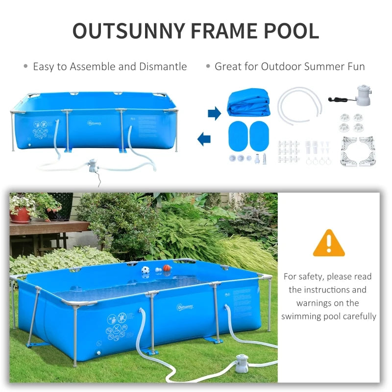 Outsunny Swimming Pool with Steel Frame & Filter 315L x 225W x 75H cm - Blue