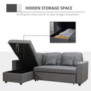 HOMCOM 3 Seater L Couches for Living Room with Storage Chaise Lounge Grey