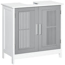 kleankin Grey Bathroom Pedestal Under Sink Cabinet with Storage Shelf & 2 Doors
