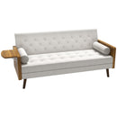 HOMCOM 3-Seater Sofa Bed Click-Clack Button-Tufted Settee Recliner Couch Beige