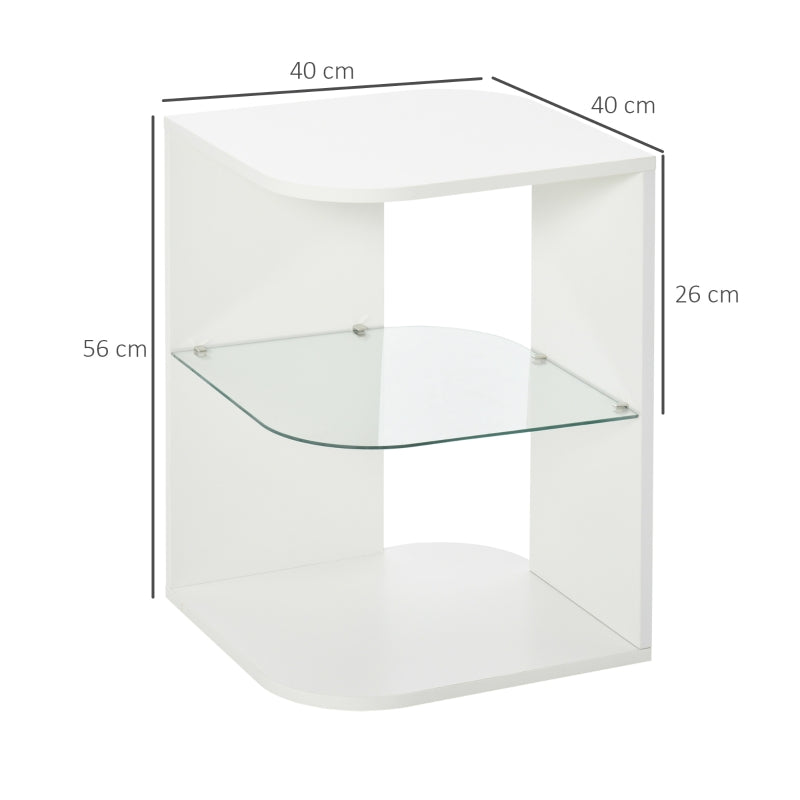 HOMCOM Modern Side Table with 2 Shelves White
