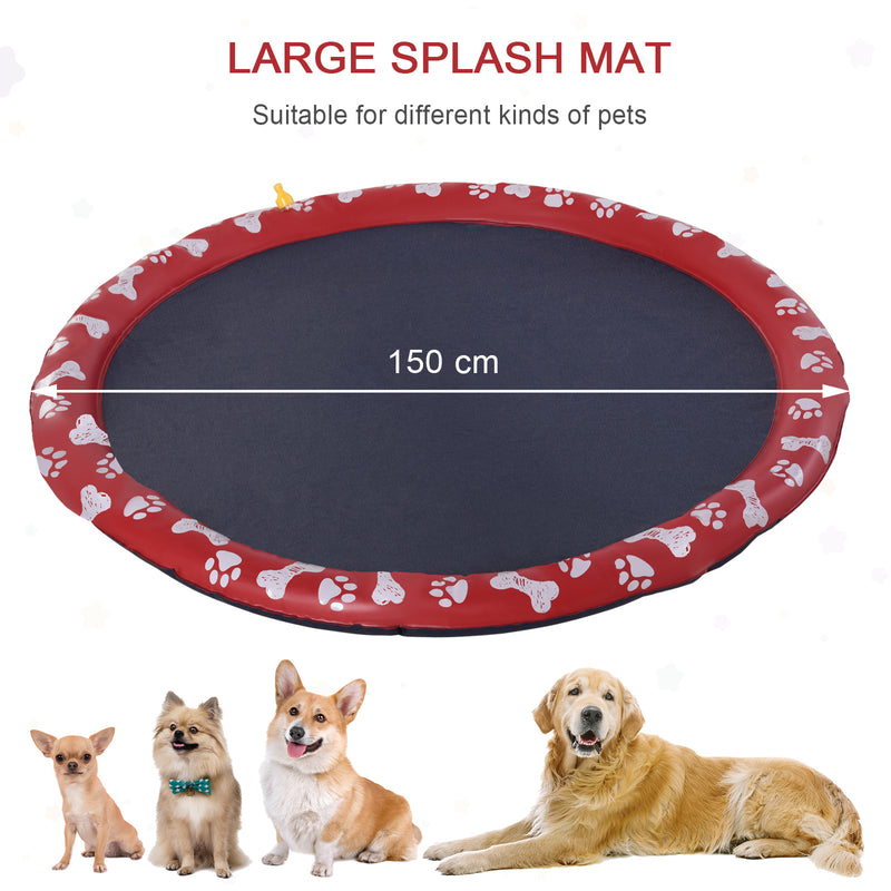 PawHut 170cm Splash Pad Sprinkler for Pets Dog Bath Pool Water Game Mat Toy Non-slip Outdoor Backyard Red