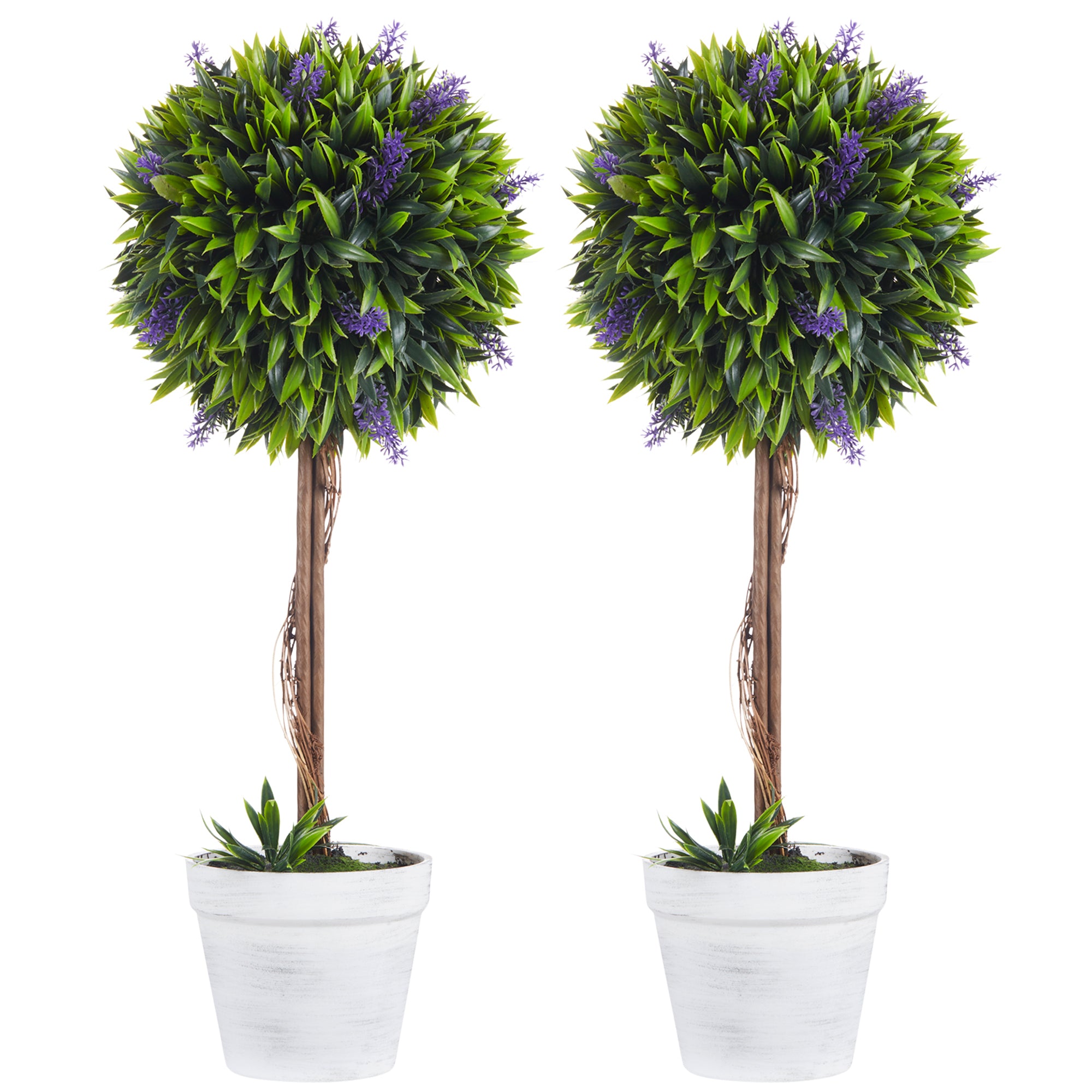 Set of 2 Potted Artificial Plants Ball Tree with Lavender Flowe
