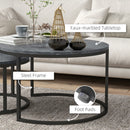HOMCOM 2 Pcs Stacking Coffee Table Set Steel Frame Marble-Effect Top Foot Pads
