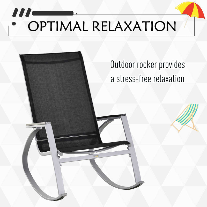 Outsunny Rocking Chair Sun Lounger Garden Seat Patio High Back Texteline Black