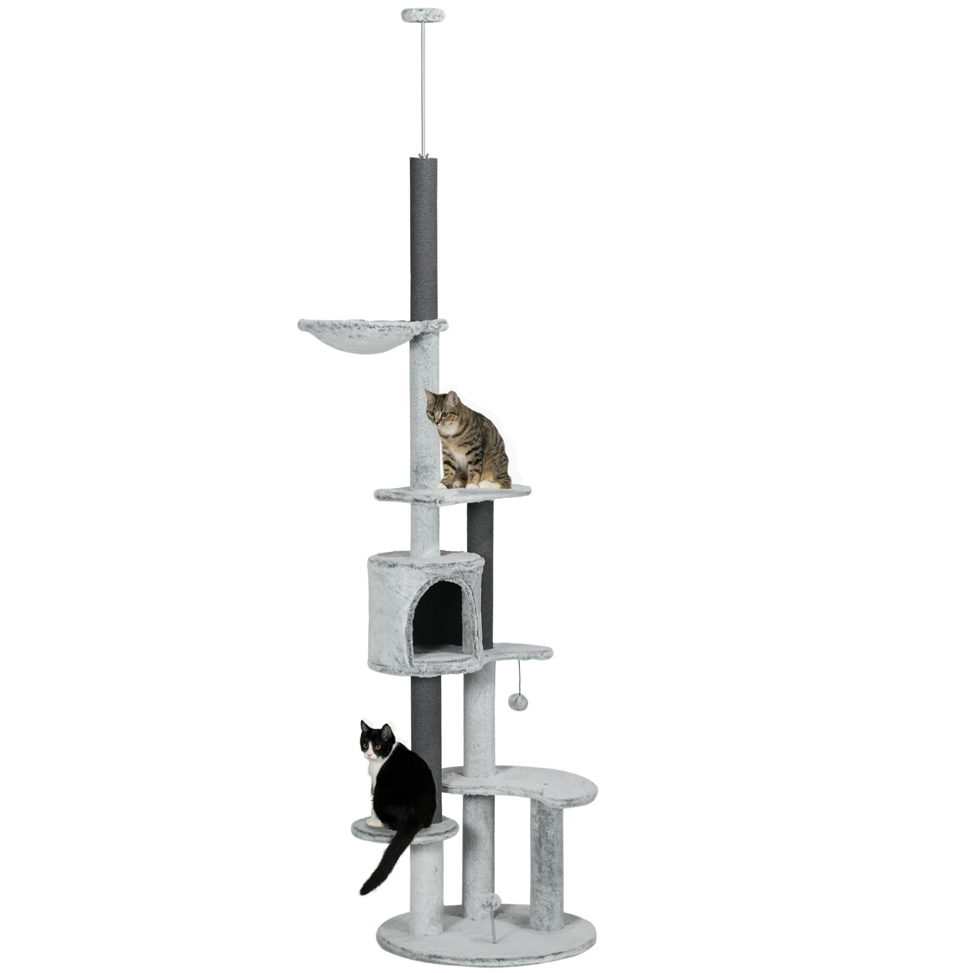 PawHut 255cm Floor to Ceiling Cat Tree with Scratching Posts, Hammock,