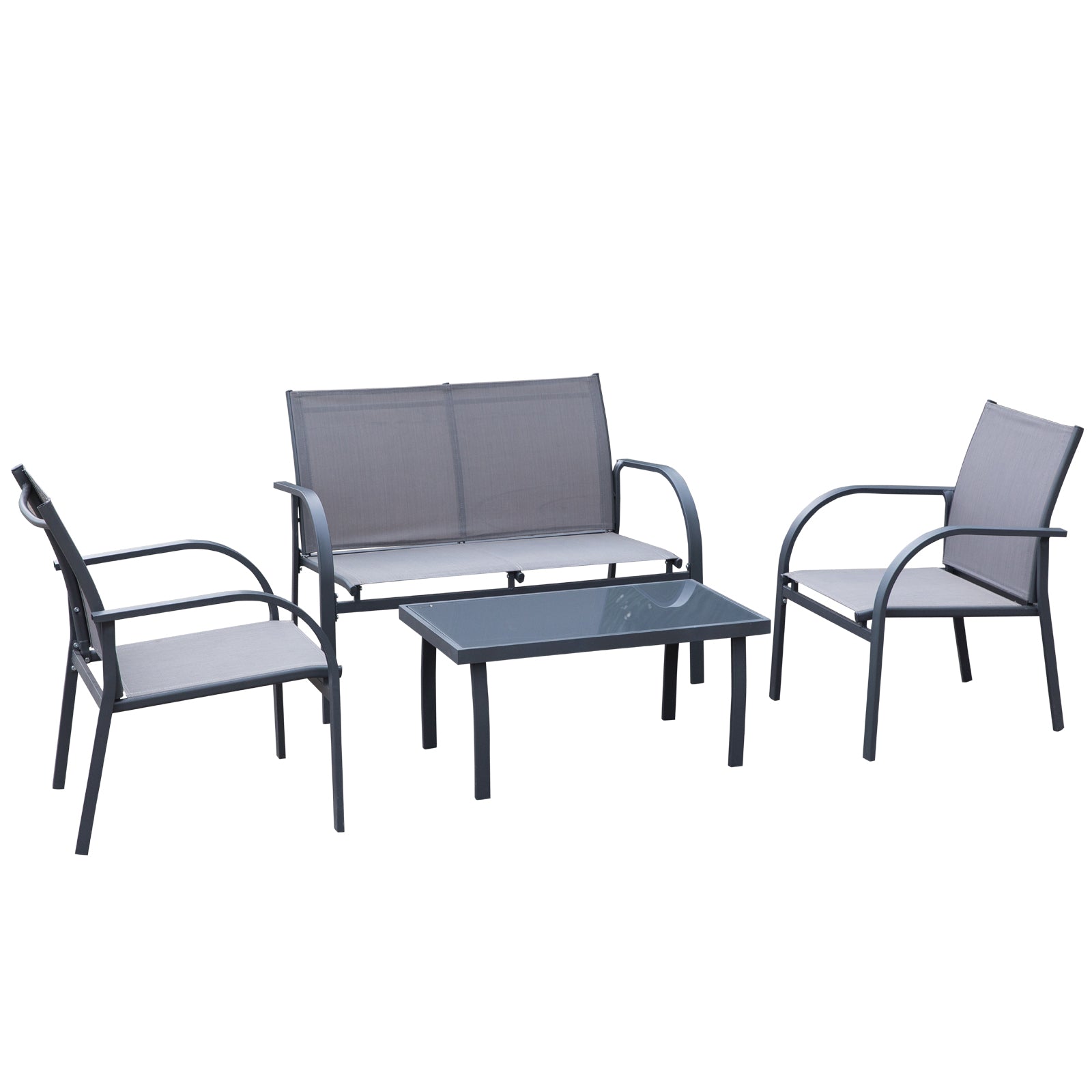 Outsunny 4 Pcs Curved Steel Outdoor Furniture Set w/ Loveseat , 2 Text