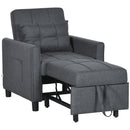 HOMCOM 3 In 1 Pull Out Chair Bed, Convertible Sleeper Chair with Adjustable Backrest, Pillow, Side Pockets for Home Office, Bedroom, Living Room, Grey
