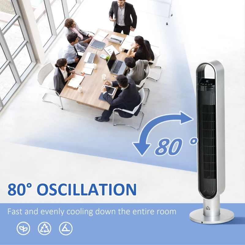 HOMCOM Anion Tower Fan 39" 100cm with 3 Speeds and Timer - Silver