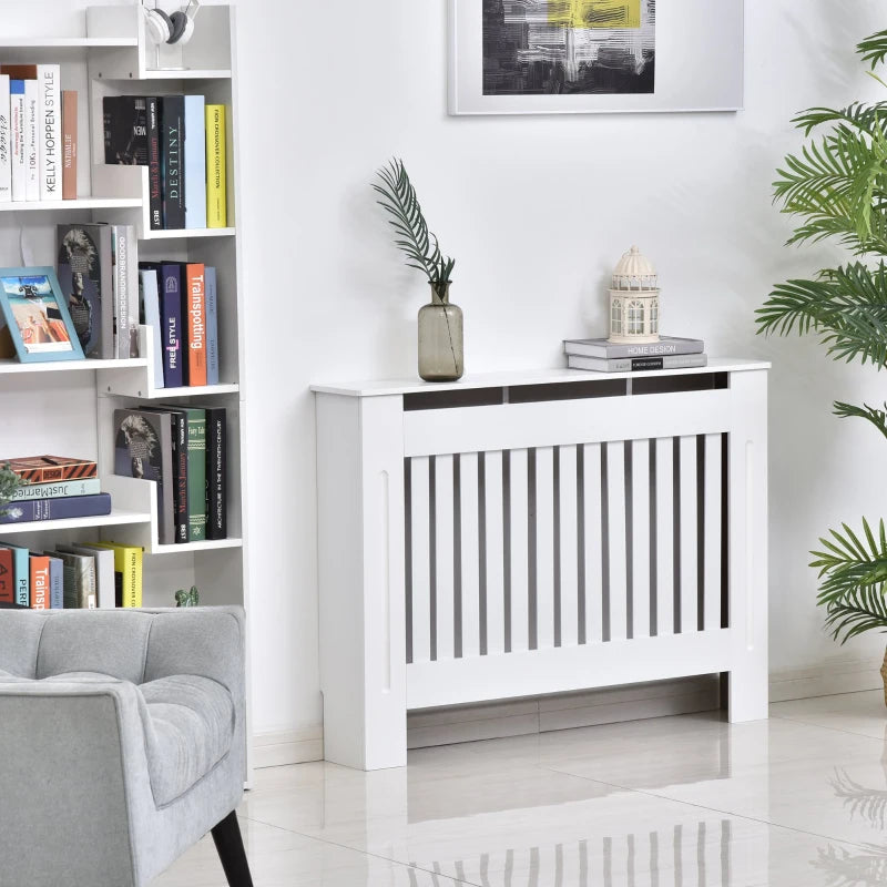 HOMCOM 112x81x19 cm MDF Radiator Cover Painted Slatted Cabinet Lined Grill-White