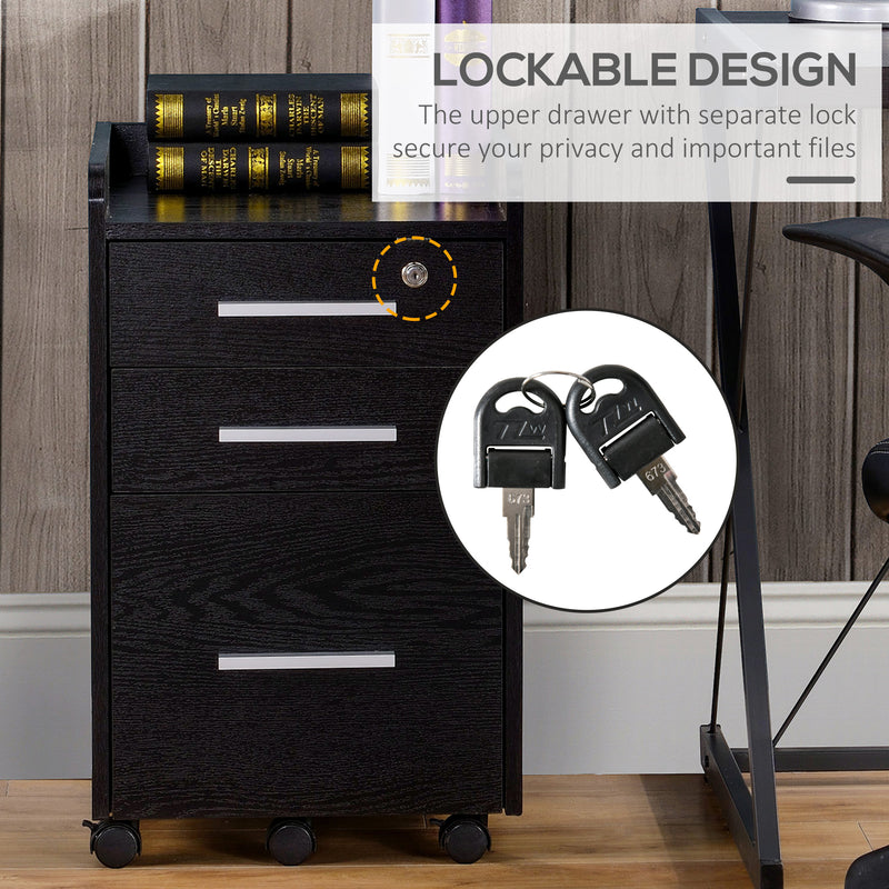 HOMCOM 3 Drawer Mobile Filing Cabinet Lockable Filing Cabinet, Black