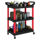 HOMCOM 3-Tier Rolling Tool Cart, Tool Trolley on Wheels for Garage, Black and Red