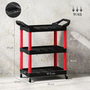 HOMCOM 3-Tier Rolling Tool Cart, Tool Trolley on Wheels for Garage, Black and Red