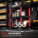 HOMCOM 3-Tier Rolling Tool Cart, Tool Trolley on Wheels for Garage, Black and Red