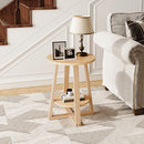 Livingandhome Natural Wood Round Side Table