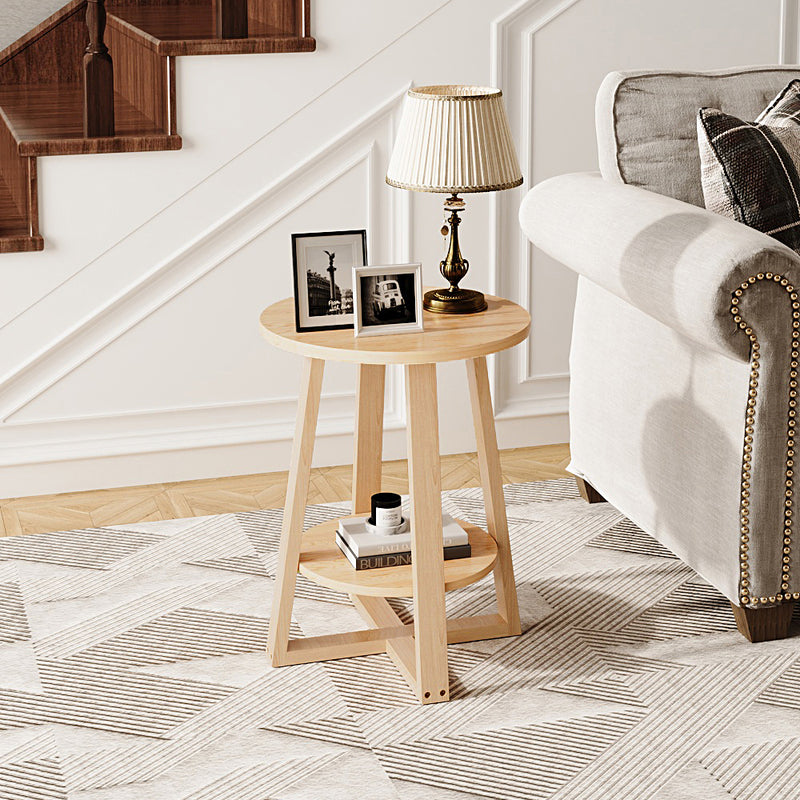 Livingandhome Natural Wood Round Side Table