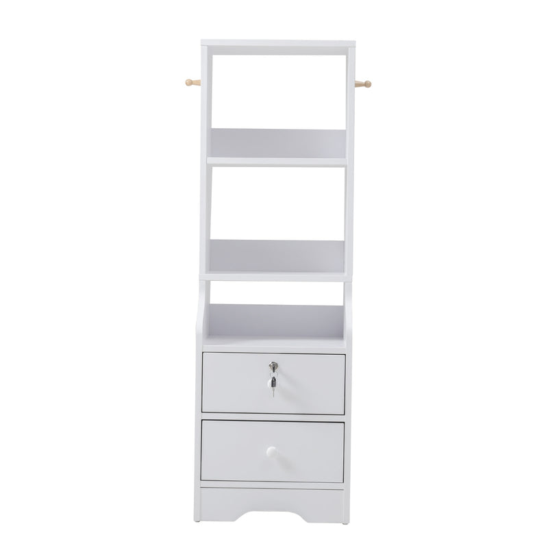 Livingandhome White Slim Storage Shelving Unit with Lockable Drawer