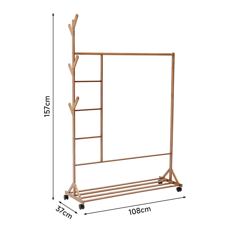 Lifeideas Bamboo Garment Hat Rack with Wheels